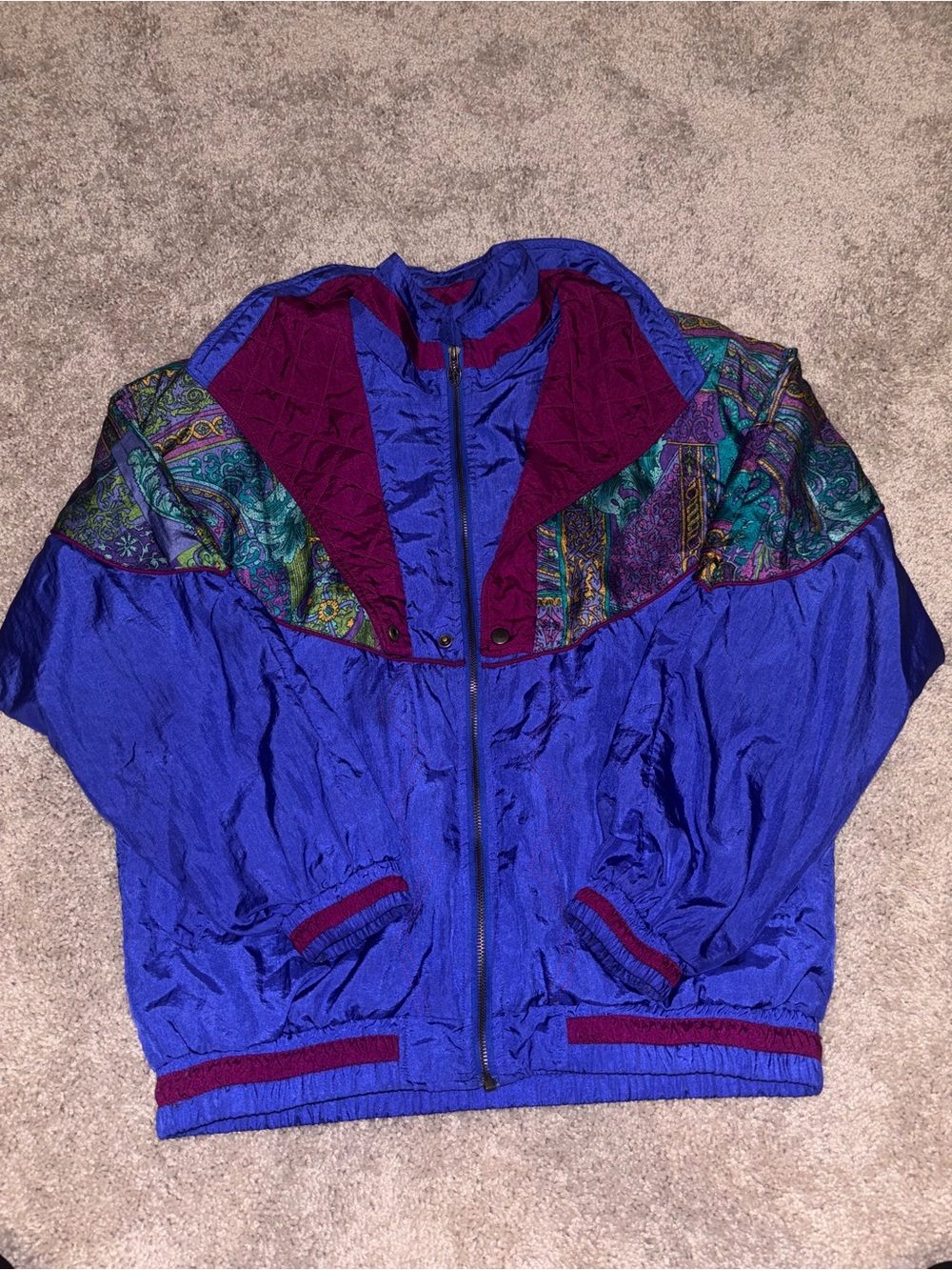 Vintage 80s 90s Lavon Purple Teal Baroque Paisley Windbreaker Jacket Small